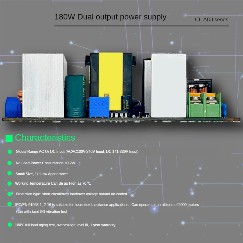 Dual 18v-33v / 6A 1.25v-31v5a output multipurpose 180W bare board power supply