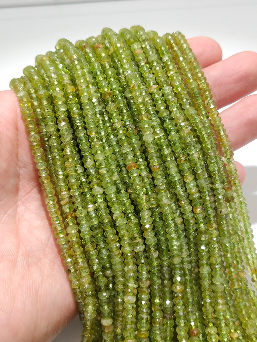 Natural Stone Faceted Green Olivine Beads Small Section Loose Spacer for Jewelry Making DIY Necklace Bracelet 15'' 2x3mm 3x4mm