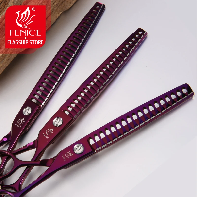 Fenice 7/7.5/8 inch Professional Purple Pet Scissors Thinning Shears High Quality Cat Dog Grooming Scissors Cutting Tool Tijeras