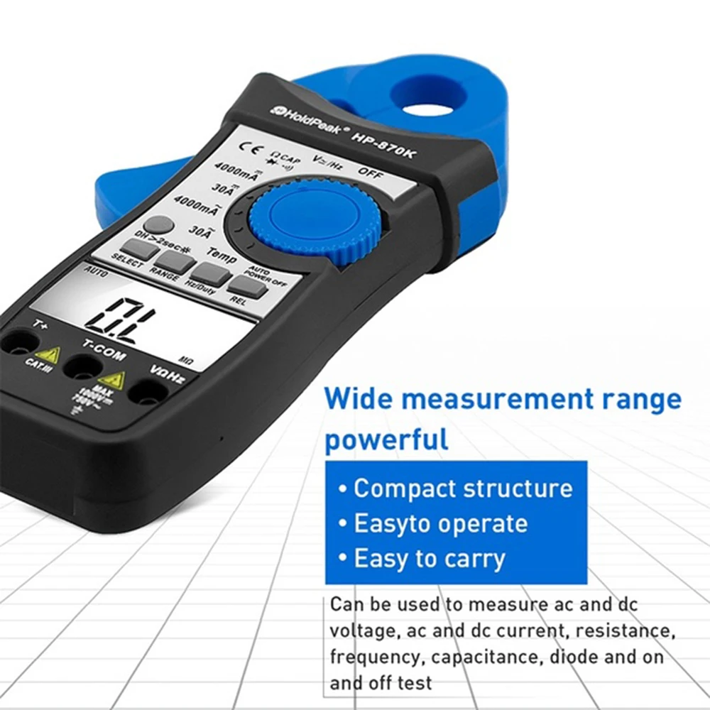 HP-870K 4000 Counts Digital Clamp Meter Auto Ranging AC/DC Voltage Meter with Relative Value Resistance Frequency Capacitance