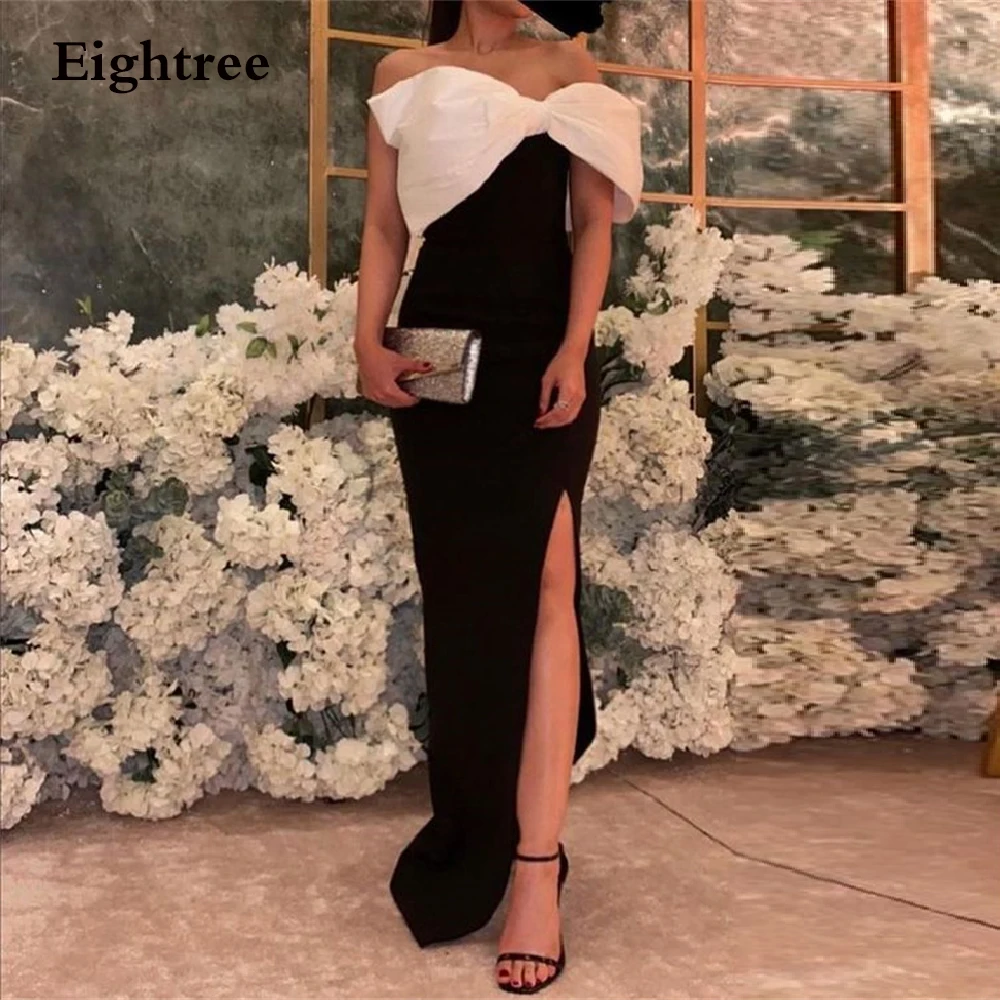 Eightree New Black/White Bow Strpless Long Evening Dresses Sleeveless Side Split Formal Party Night Prom Gowns Dress Vestidos