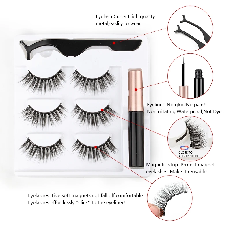 Magnetic Mink Eyelashes 2/3/5/10 Pairs Soft False Eyelashes Natural Magnetic Mink Lashes Liquid Eyeliner Tweezer Sets Makeup Hot