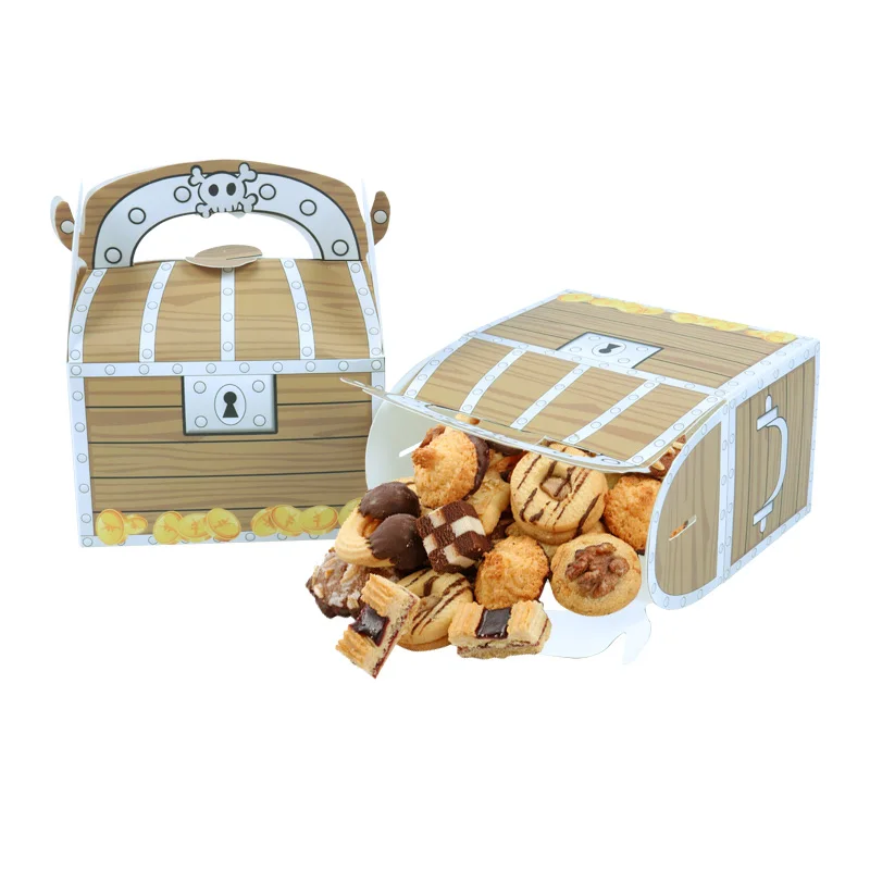 Cajas del Tesoro pirata de 6 uds., caja de dulces Goodie, decoraciones para fiesta de Halloween, Cajas de Regalo para fiesta de cumpleaños con tema