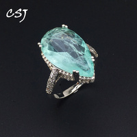 CSJ Created Paraiba Tourmaline Rings Synthetic Gemstone Pear 12*20mm Fine Jewelry For Women Lady Wedding Party Gift With Box