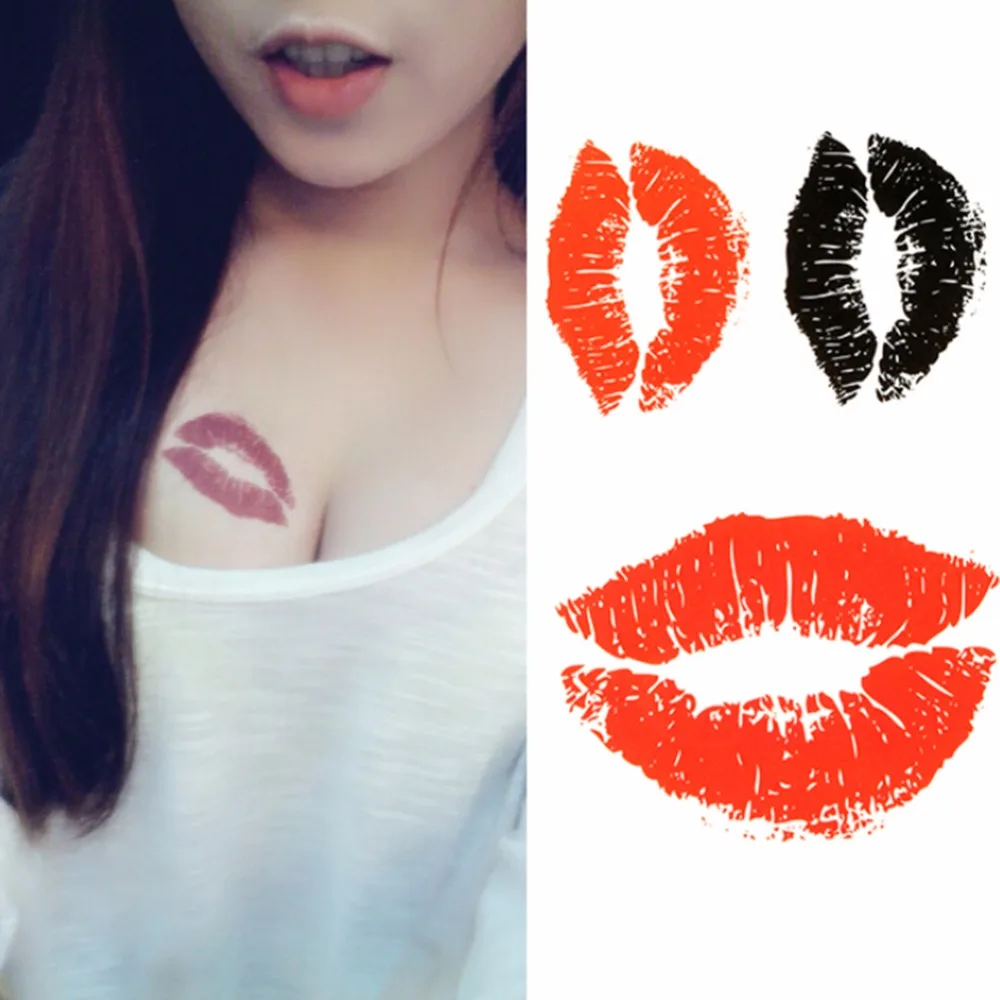 2pcs Black Sexy Red Kiss Lips Body Art Beauty Makeup Waterproof Temporary Tattoo Stickers