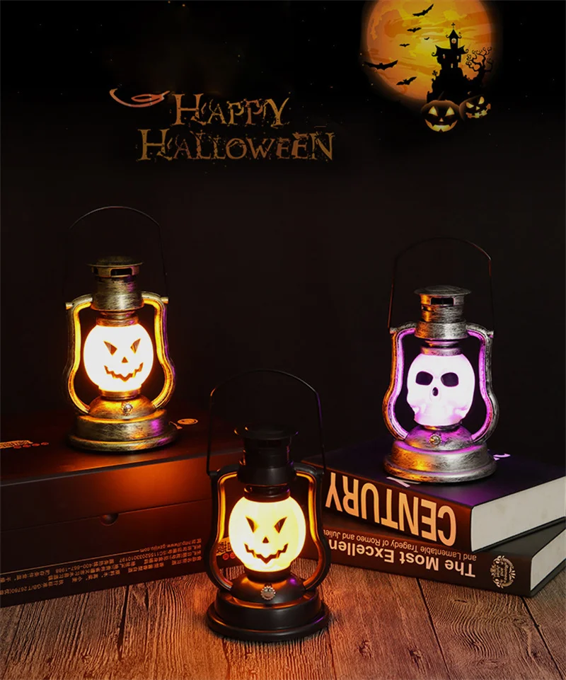 Lampu Minyak Tengkorak Labu Kuda Penyangga Horor Lentera Gantung Hantu untuk Dekorasi Halloween Lampu LED Rumah Hadiah Pesta Bar Liburan D75