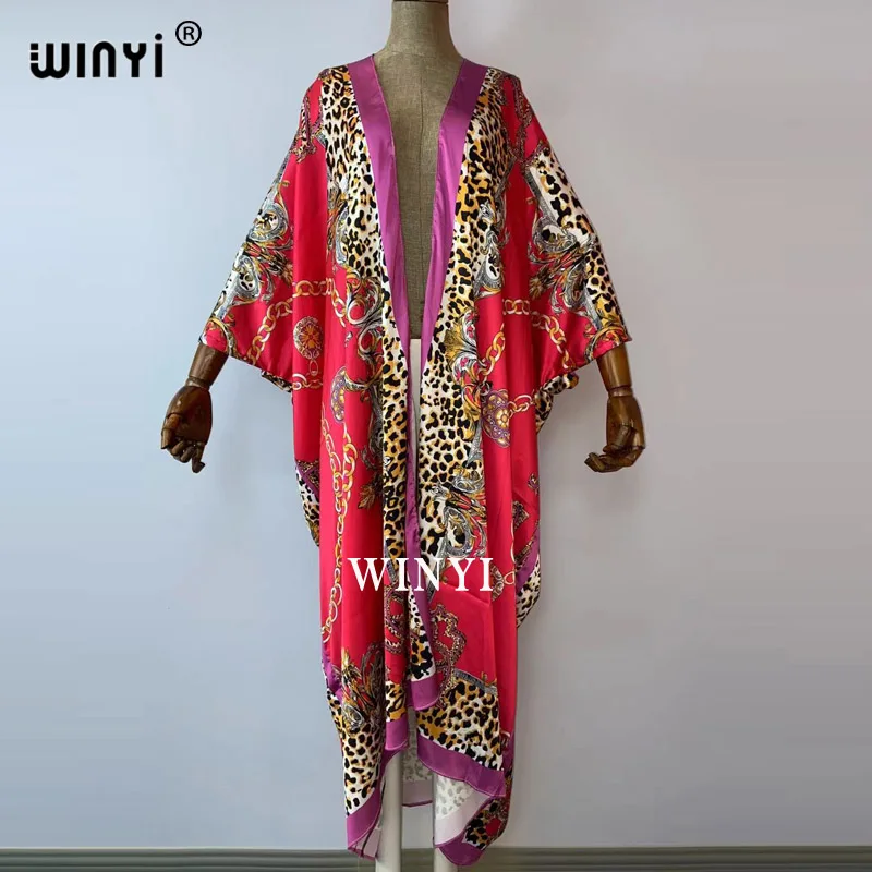 

winyi Summer Women kimono Cardigan sukienka robe superior quality Boho Maxi فساتين Holiday Batwing Sleeve Silk Robe