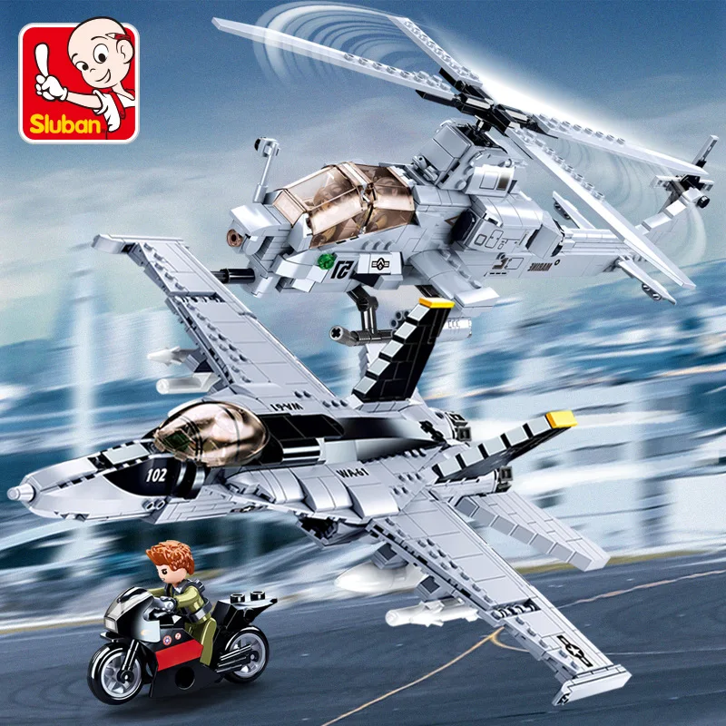 Aviation Military Building Blocks Air Force F/A-18E Super Hornet Fighter Helicopter Aircraft Plane War Weapon Bricks Kids Toys