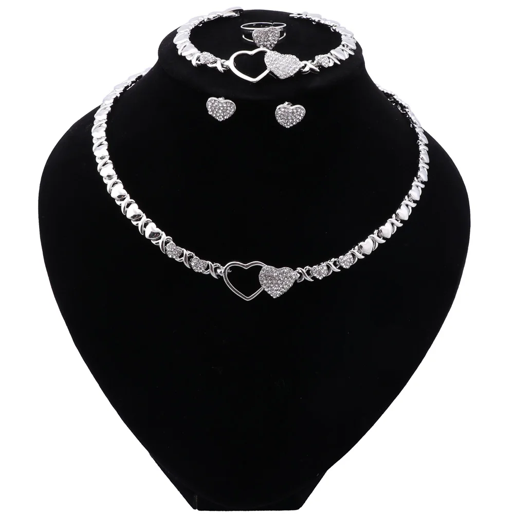 Women Fashion Star Heart Crystal Necklace Bracelet Wedding Party Elegant Earrings Ring Classic Jewelry Sets