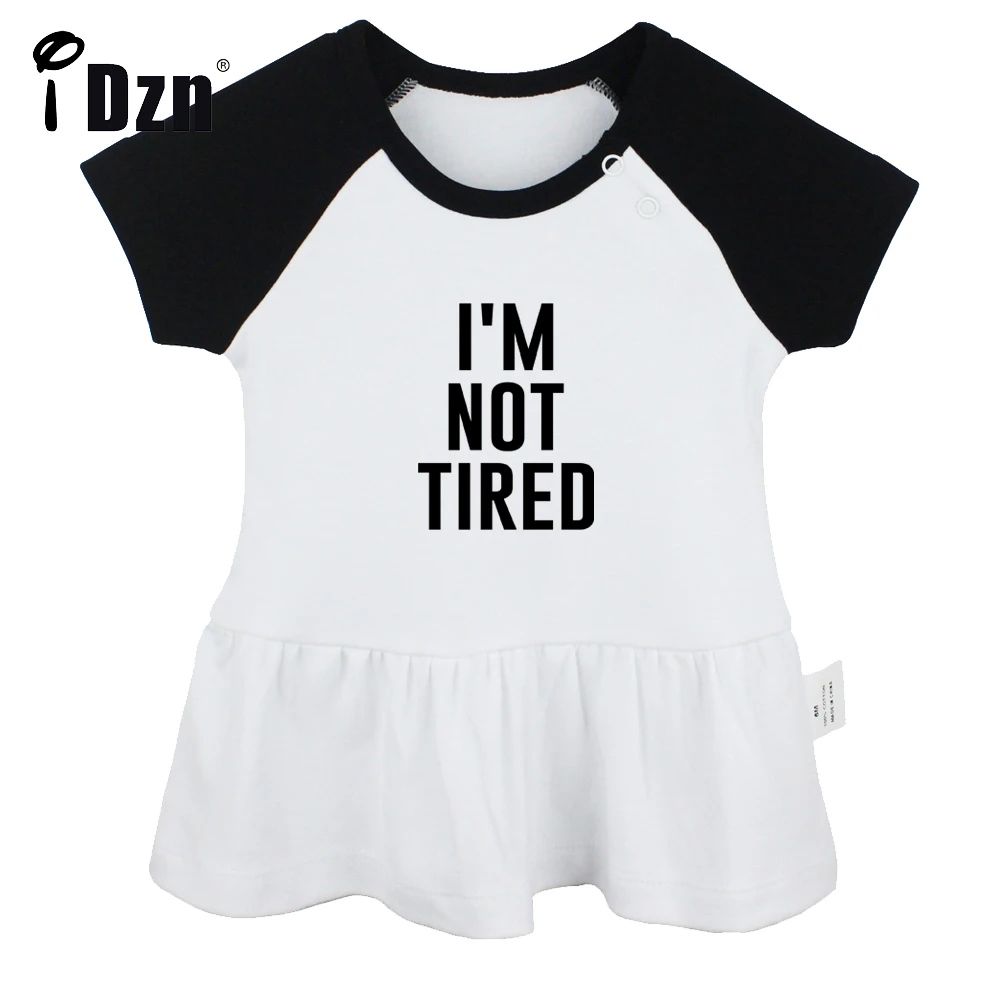 

iDzn Summer NEW I'm Not Tired Baby Girls Cute Short Sleeve Dress Infant Funny Little Pleated Dress Soft Cotton Dresses Clothes