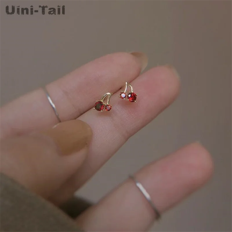 Uini-Tail hot new 925 Tibetan silver cute cherry earrings simple and compact trend sweet romantic fruit high-quality earrings