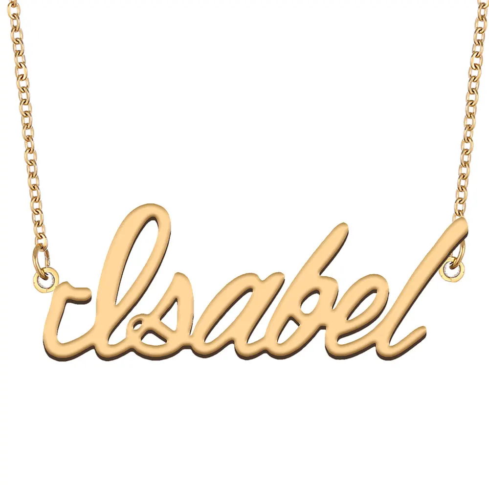 Isabel Nameplate Necklace for Women Personalized Stainless Steel Jewelry Gold Plated Name Pendant Femme Mothers Girlfriend Gift