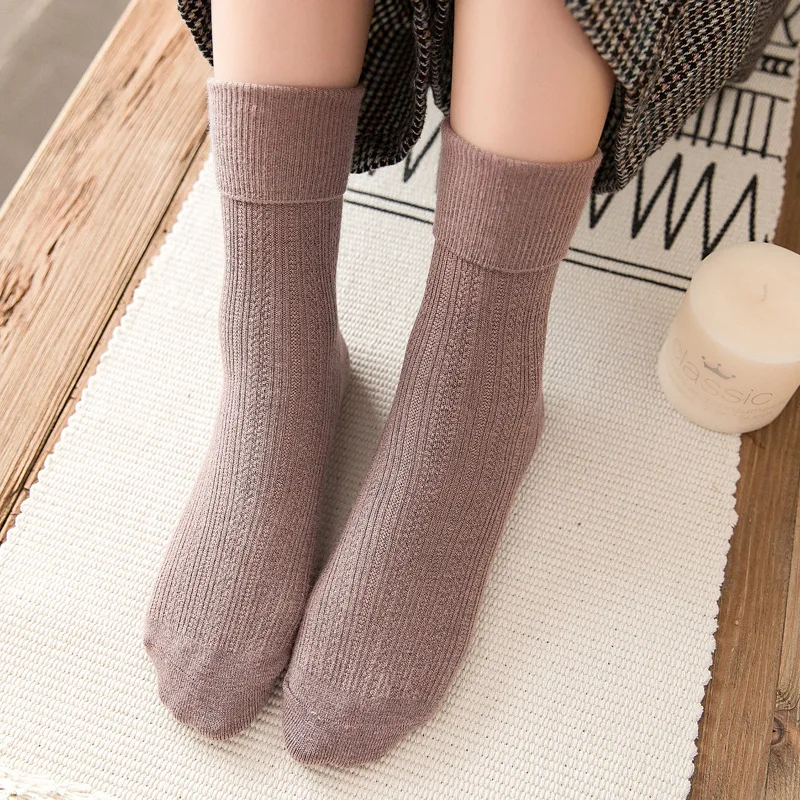 Japanese Casual Cotton Blends Socks Women Warm Solid Knitting Short Sock Fall Winter Anti-Pilling Calcetines De Mujer Streetwear