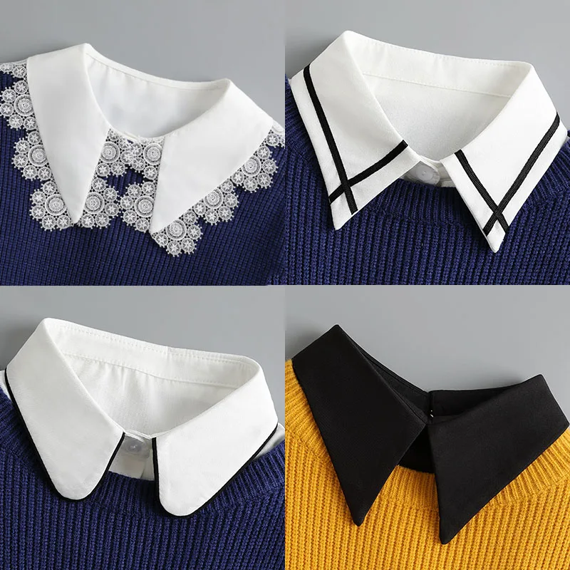 Women Fake Collar Blouse Sweater White Lapel Decor Detachable Collars For Women Black Lace False Collars Woman Lace Half Shirt