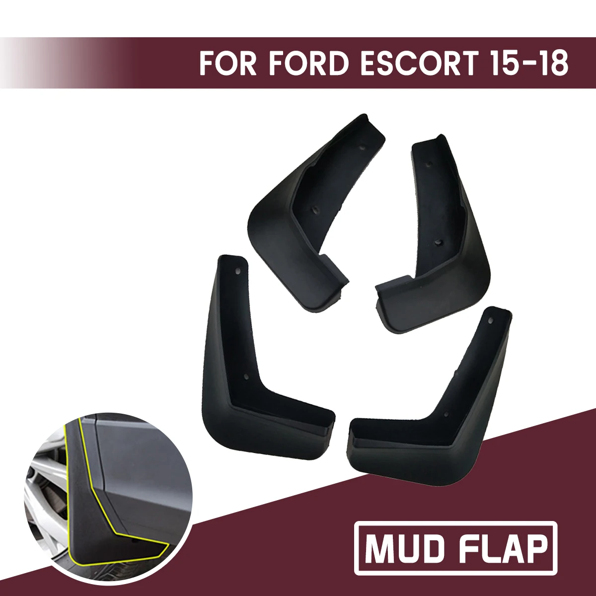 For FORD ESCORT 2015-2018 Car Front Rear Car Mudguards Fender Flares Mud Guard Flap Anti Splash Mudflaps Soft Good Tenacity