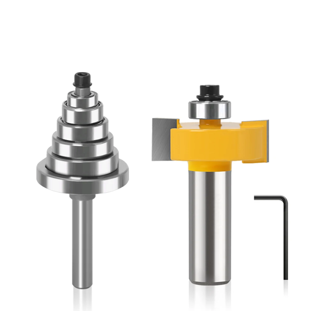 6, 8, 12mm  shankRabbet Router Bit with 6 Bearings Set -1/2\