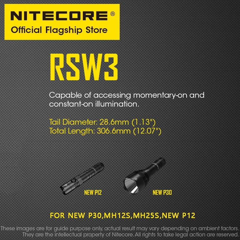 NITECORE RSW3 Tactical Remote Switch Rear Mount Portable Lighting Accessories for Flashlight NEW P30, NEW P12 MH12S MH25S