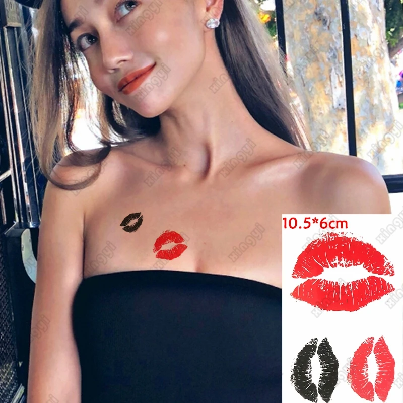 Waterproof Temporary Tattoo Sticker Red Sexy Lips Kiss Flash Tatoo Love Heart on Wrist Leg Fake Tatto for Body Art Women Men