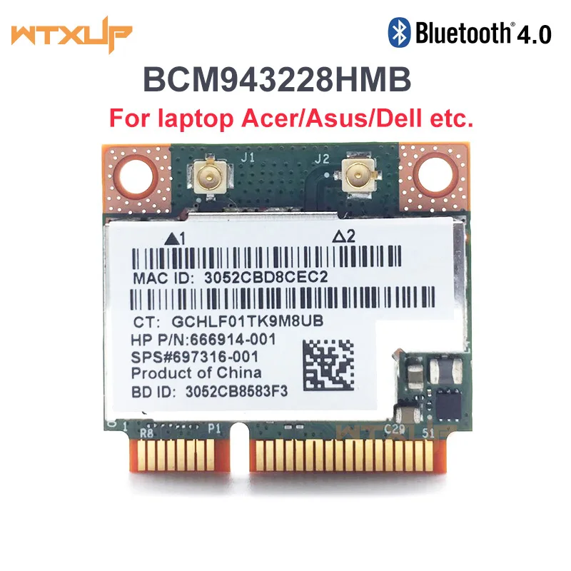 

Dual Band 300Mbps BCM943228HMB For Bluetooth4.0 802.11a/b/g/n Wifi Wireless Card Half Mini PCI-E Notebook Wlan 2.4G/5Ghz Adapter