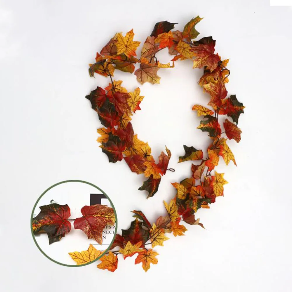 1PC 175CM Artificial Maple Leaf Rattan Vine Simulation Vivid Autumn Leaves Halloween Decoration Vine Garland Christmas Rattan