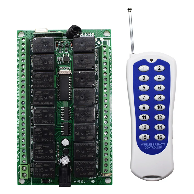 DC12V 16CH 1000M Long Range Radio Controller RF Wireless Remote Control Switch 24V Relay with 16 Channel Transmitter 433MHz