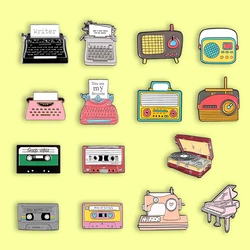 Creative Retro Vintage Typewriter Recorder Enamel Pin Cassette Tape Badge Brooch Denim Shirt Backpack Jewelry Gift For Friends