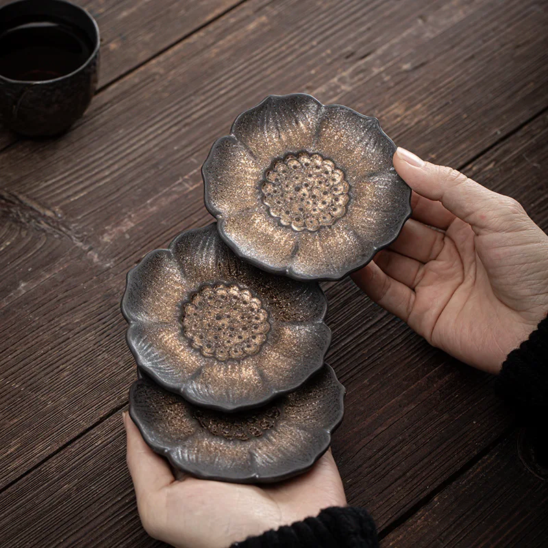 Lotus Incense Coaster Japanese Gilding Iron Glaze Vintage Ceramic Teacup Mat Cup Saucer Saucer Tea Ceremony Utensil Coasters