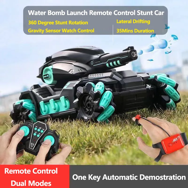 Gravity Sensor Dual Control Model RC Car Water Bomb Shot Stunt Rotation Rotable Turret Music Light One Key Demo Electric RC Toy