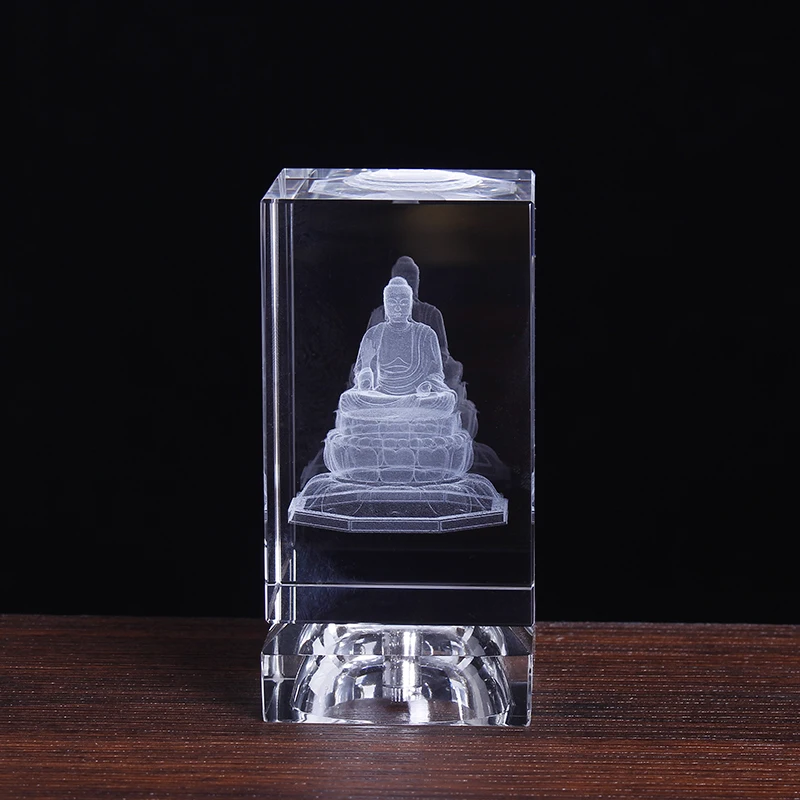 New design Classic Trasparent Crystal cube with 3D Buddha Statues Sculptures Home Decoration Crafts Religious Belief Souvenir