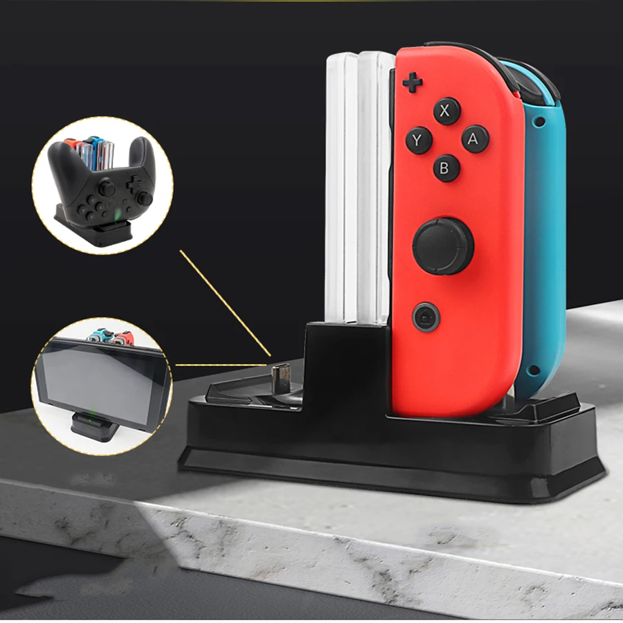 6ใน1 Nintend สวิทช์ Joy-Con Charger ขาตั้งชาร์จแท่นวางสำหรับ NS Switch 2คอนโซล4 Joycons 1 Pro Controller อุปกรณ์เสริม