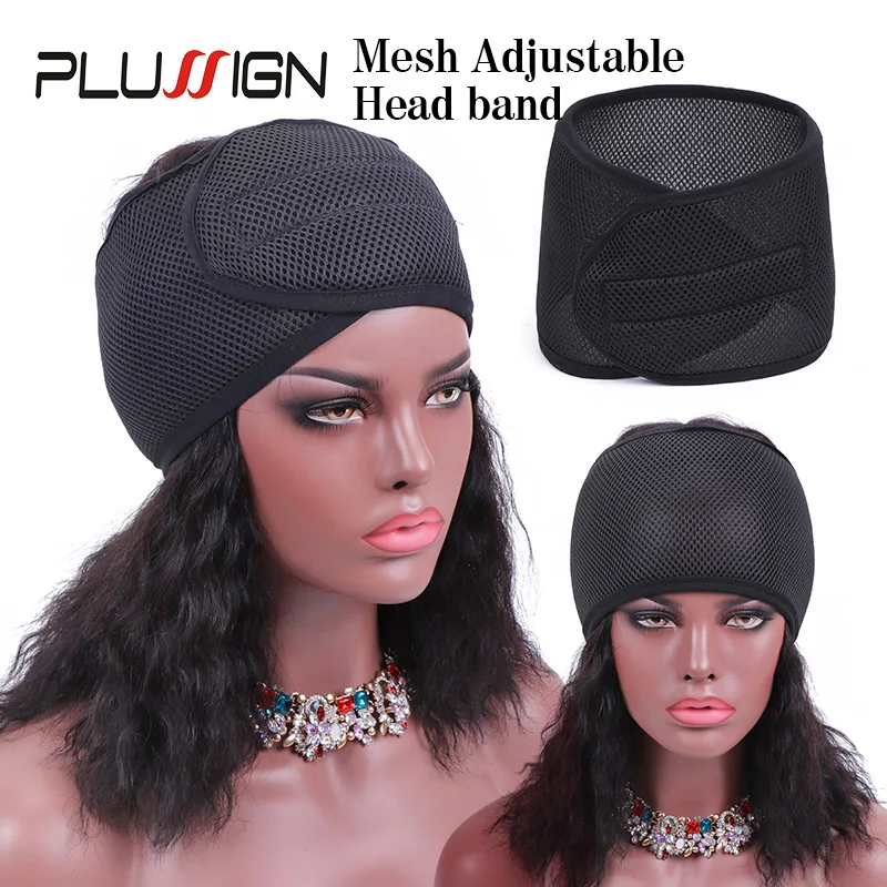 Plussign 3Pcs 5Pcs Non Slip Adjustable Lace Wig Headband Foam Mesh Wrap Wig Band Soft Polyester Mesh Belt Bonnets Black Red Blue