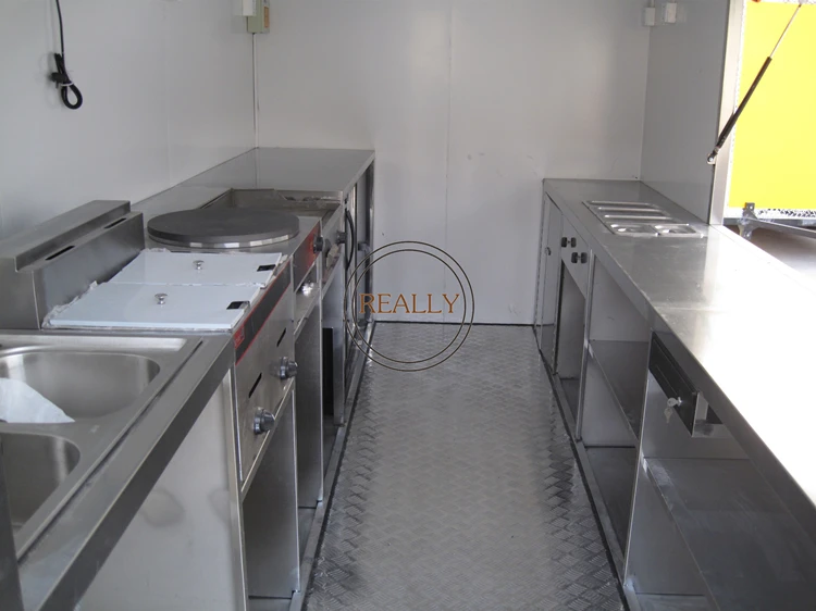 400*200*230ซม. รถบรรทุกอาหารเครปห้องครัวจัดเลี้ยงรถพ่วงฮอตดอกคีออสบับเบิ้ลชารถเข็นสำหรับขายที่สามารถปรับแต่งได้