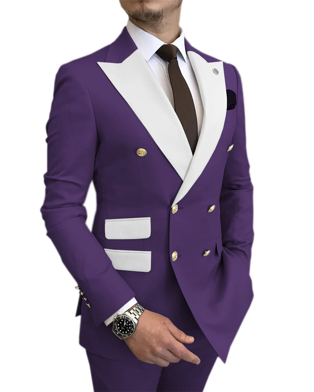 

SOLOVEDRESS New Men's Suit Purple Slim Double-breasted Lapel Fashion Groom Best Man Wedding Party Customized (Blazer + Pants)