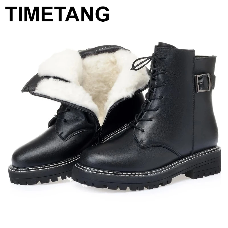 

TIMETANGWomen Martin Boots Winter 2021 Warm Thick Wool Women Snow Boots Genuine Leather Casual Large Size Women Motorcycle Boots