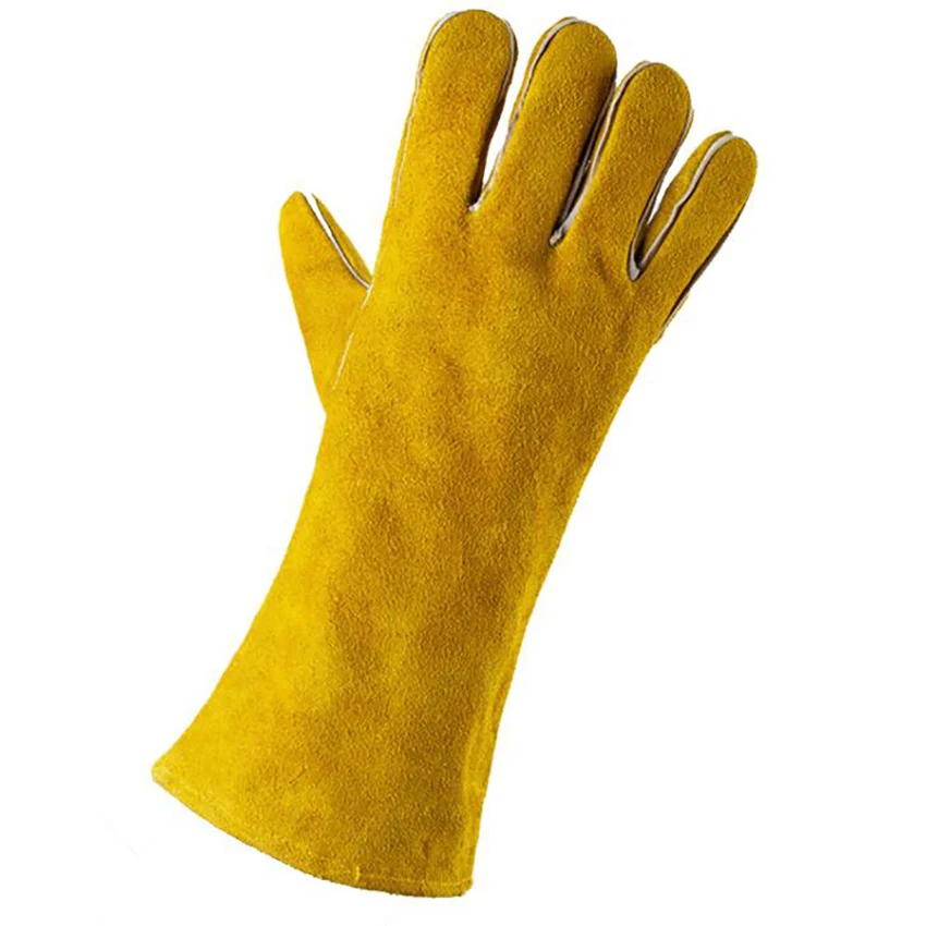 1 Pair 35cm Leather Working Gloves Heat Resistant Welding Gloves Labor Protection Gloves for Welder, BBQ, Furnace, Camping