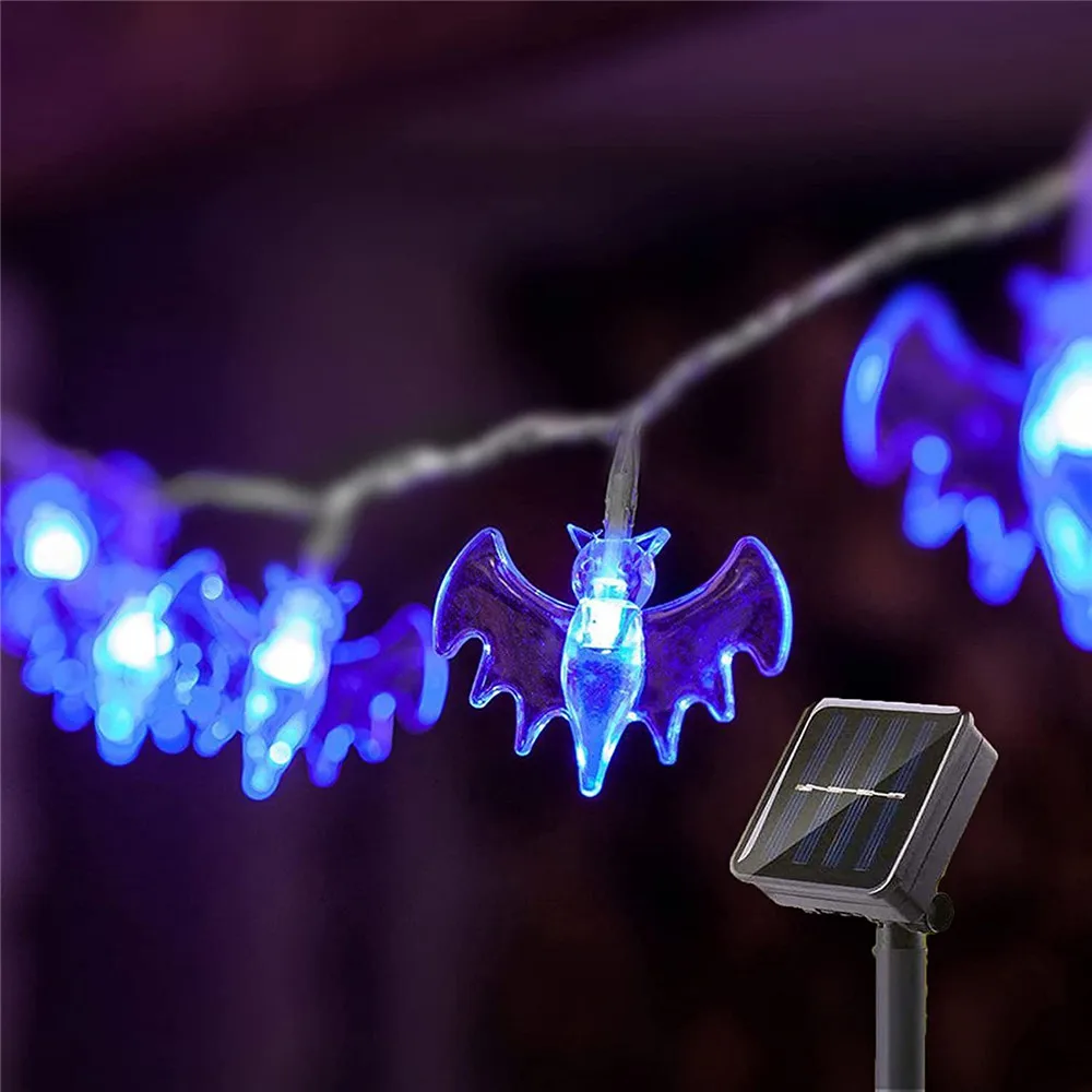 Solar Powered 20/30/50 LED Bat String Lights DIY Hanging Horror Halloween Decoration Lights for Outdoor Halloween Party Xmas