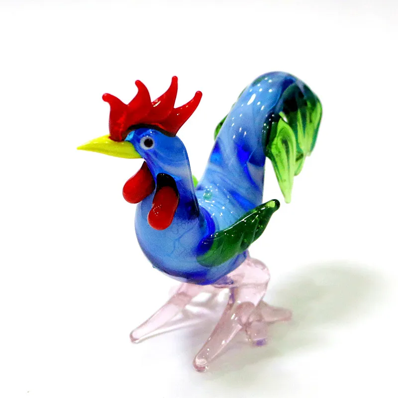 Colorful Murano Glass Rooster Figurines Miniature Handmade Poultry Animal Cock Statue Ornaments Home Decor Novelty Gift For Kids