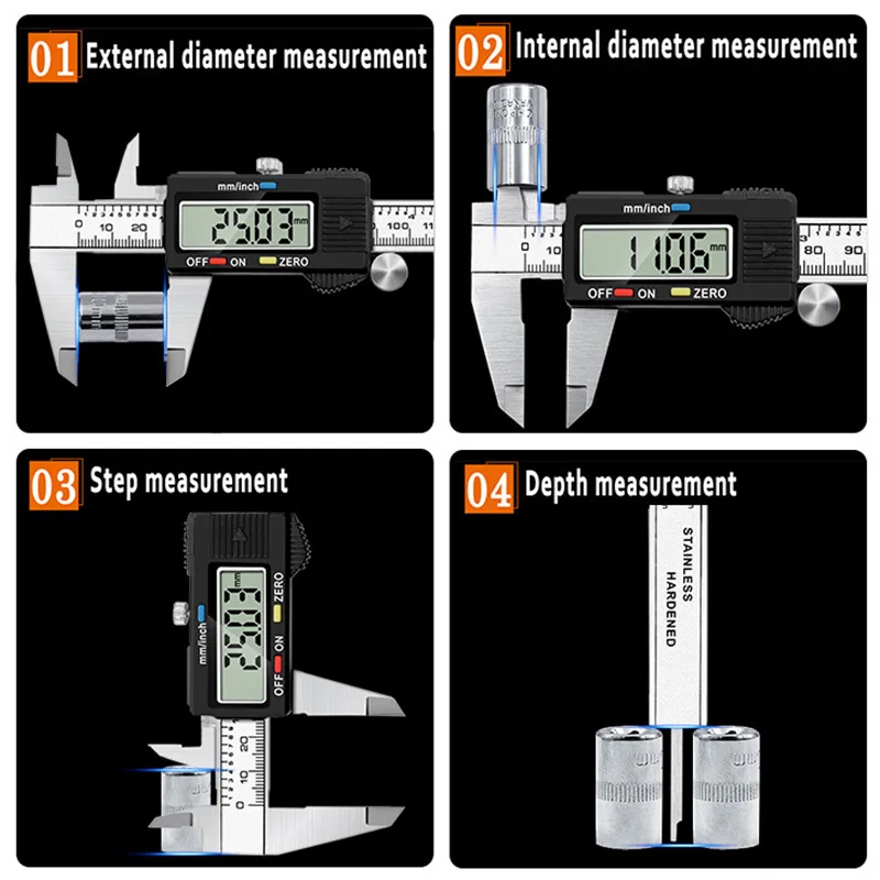 Điện Tử Kỹ Thuật Số Vernier Caliper 150Mm Thép Không Gỉ Cai Trị Đo Micromet 6 Inch LCD Đo Thước Dụng Cụ Có Hộp Nhựa