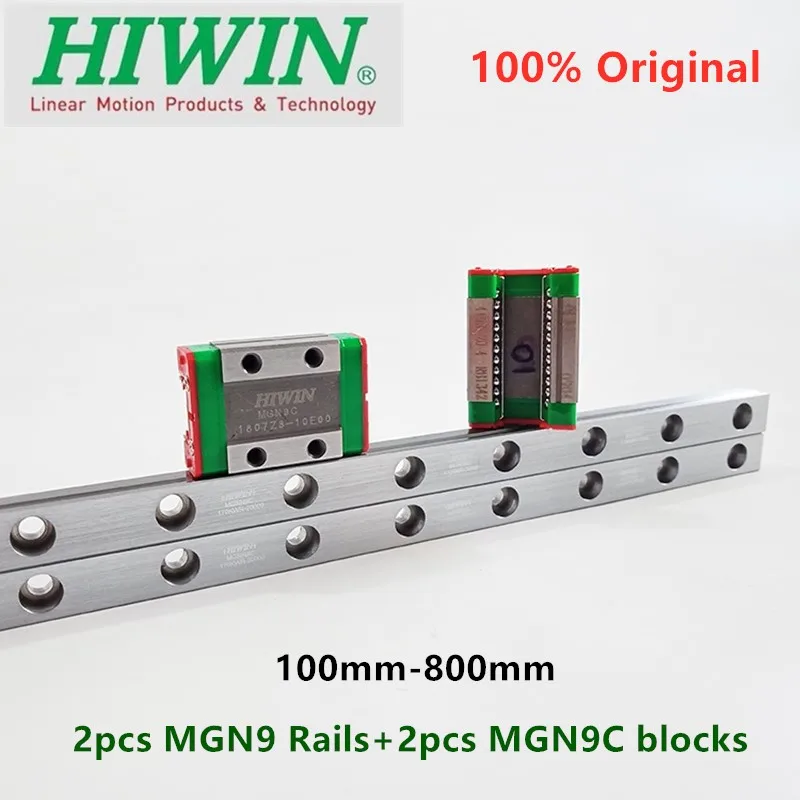 2pcs Original Hiwin linear guide MGN9 200 250 300 330 350 400 450 500 550 600 mm + 2pcs MGN9C blocks slider CNC router