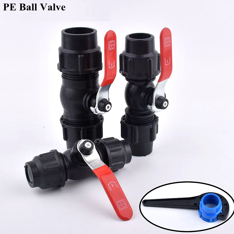 ID 20-63mm PE Ball Valve Direct Quick Connector Garden Watering Irrigation System Water Pipe Connector Fittings Control Valve