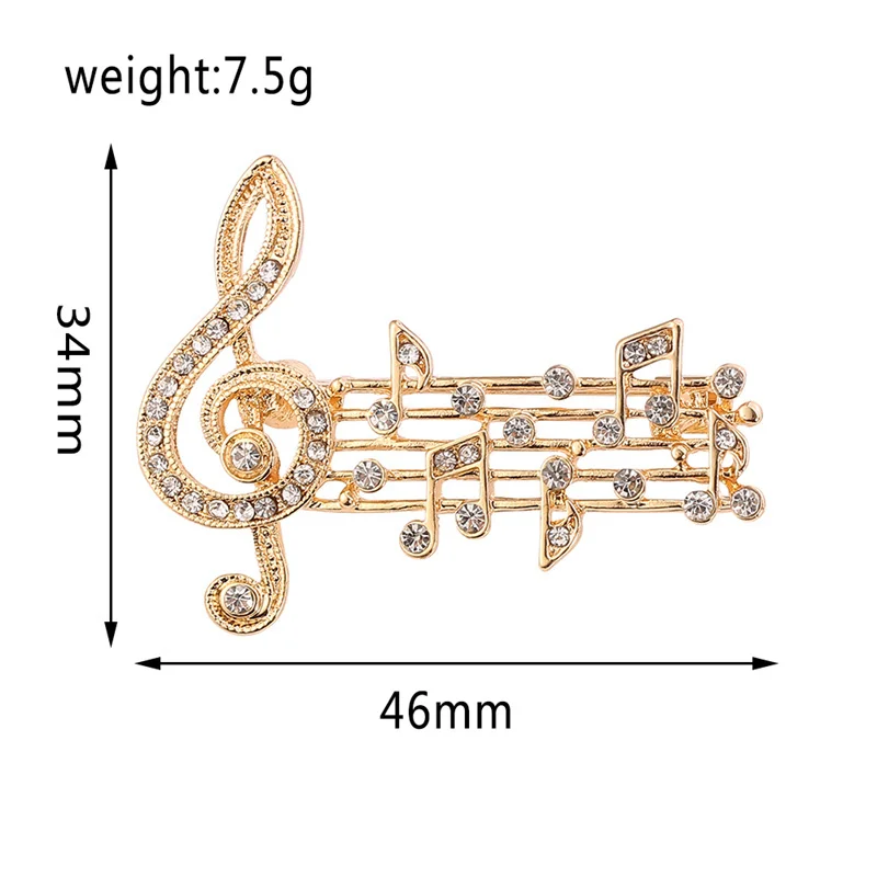 Fashion Music Note Brooches Pins Gold Silver Color Enamel Brooch Elegant Crystal Badge Party Accessories for Musical Lovers