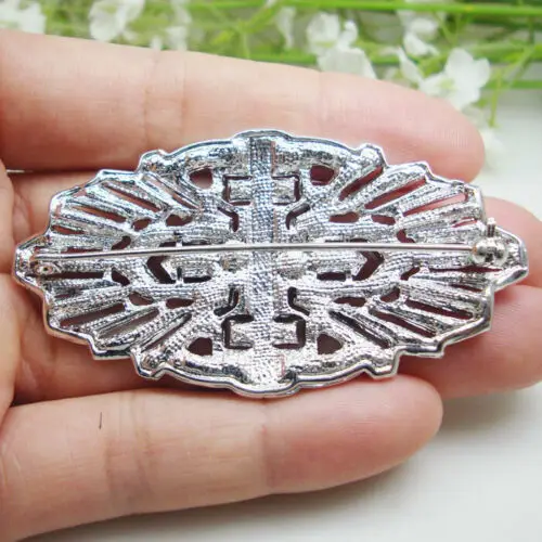 Woman\'s Vintage Buckle Crown Flower Brooch Pin Clear Rhinestone Crystal