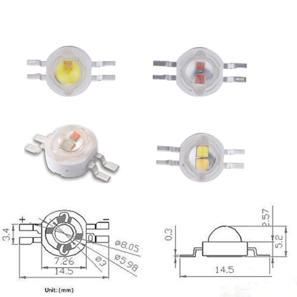 2*3W Bicolor High Power Yellow White/Yellow Red/UV White/Red White Led Beads for DIY Car Lighting