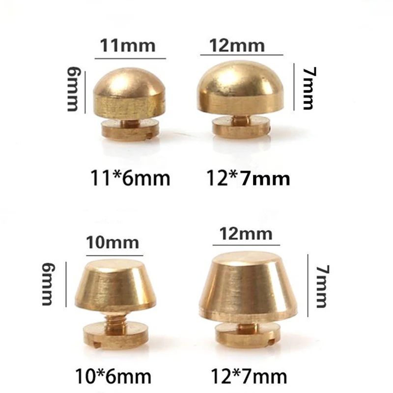 10-12mm Diameter Solid Brass Bag Bottom Studs Foot Nails Shackles Screw Rivet For Belt Hat Shoes Leather Craft DIY Accessories