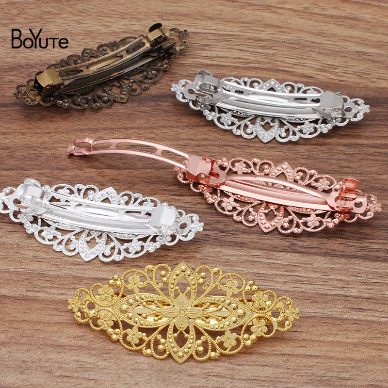 BoYuTe (10 Pieces/Lot) Metal Brass Filigree Flower Hairpin Base Women Hair Clips Handmade Materials