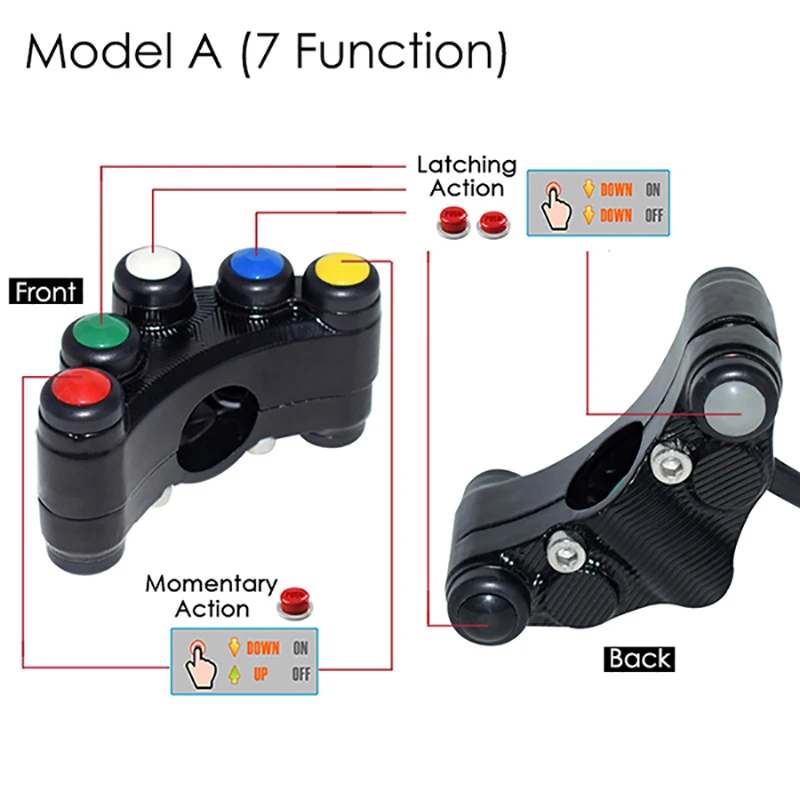 Botón de interruptor de Control de manillar de motocicleta, aleación de aluminio para Faro, señal de giro, luz antiniebla, bocina de encendido y