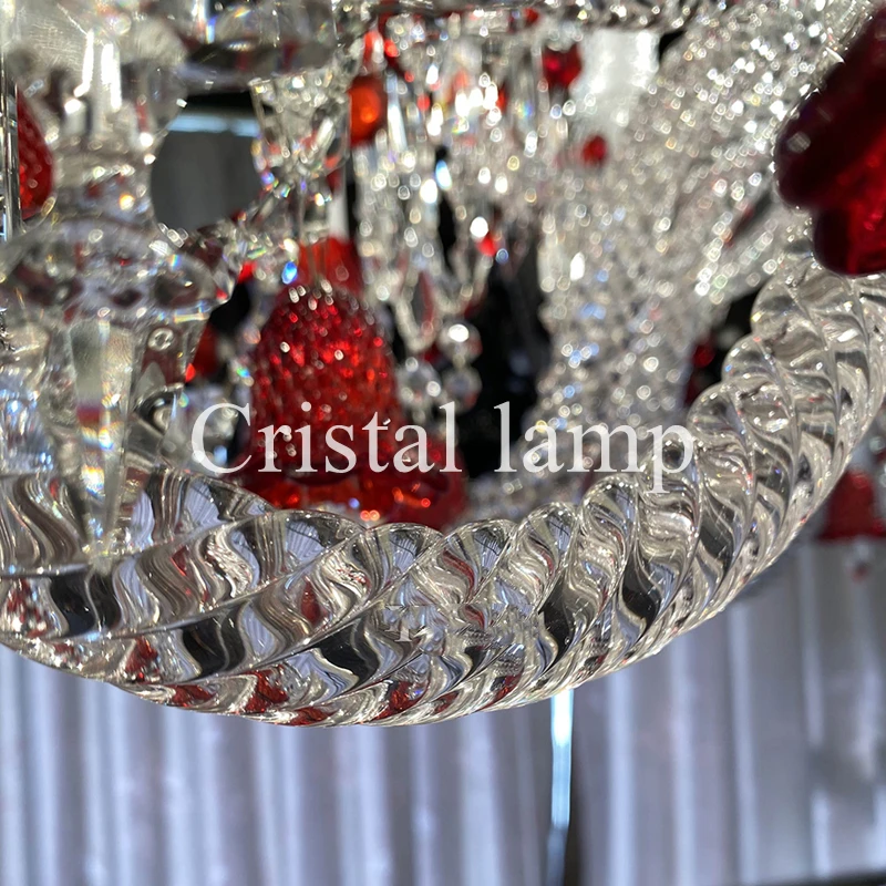 Red Ceiling Crystal Chandelier Hotel Lobby Hanging Lighting Fixture Indoor Room Lamp