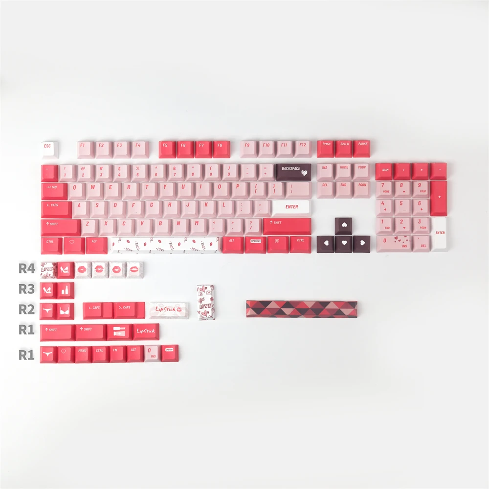 

PBT Cherry Profile Keycaps Pink Kiss 126 Keys DYE-Sublimation With 1.75U 2U Shift 6.25U Space For GH60 64 68 96104 108 Keyboard