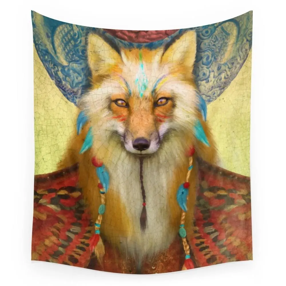 Wise Fox Tapestry Wall Hanging Wall Decor Cartoon Tapestries Wall Art Throw Towel Sheet Personalized Table Cloth Home Decor