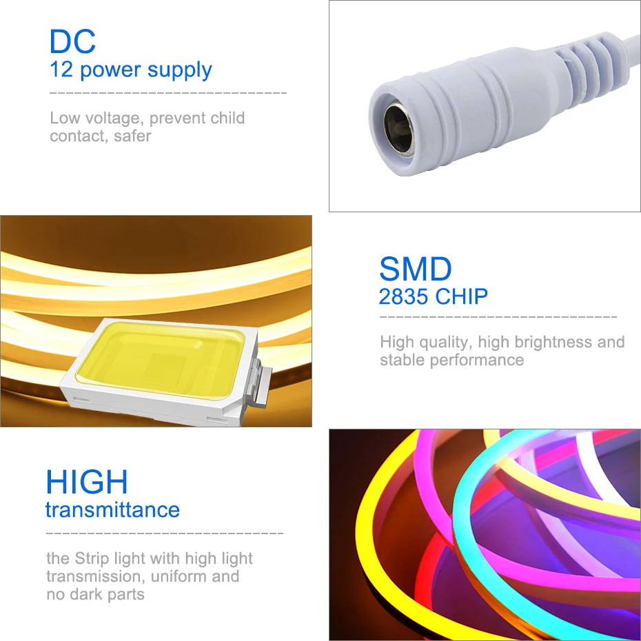 1M 2M 3M 4M 5M Waterproof Neon Led Lights Strip 12V 120LEDs/m Led Ribbon Tape Dimmable Touch Or Hand Sweep Sensor DIY Decoration